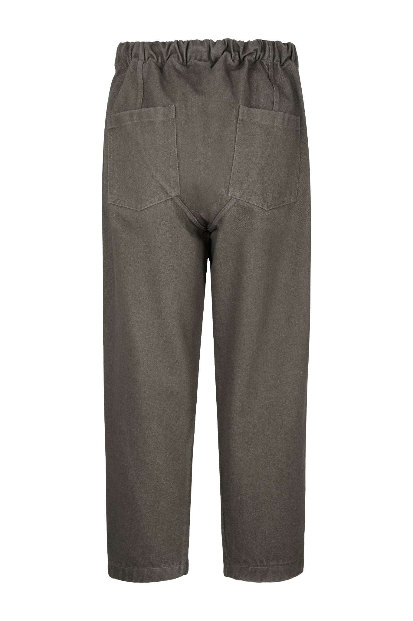 Barium Drawstring Elastic Waist Washed Denim Pants