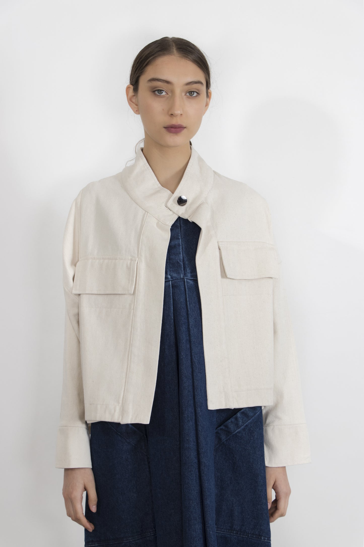 Lianne Washed Denim Multi Pocket Cropped Jacket