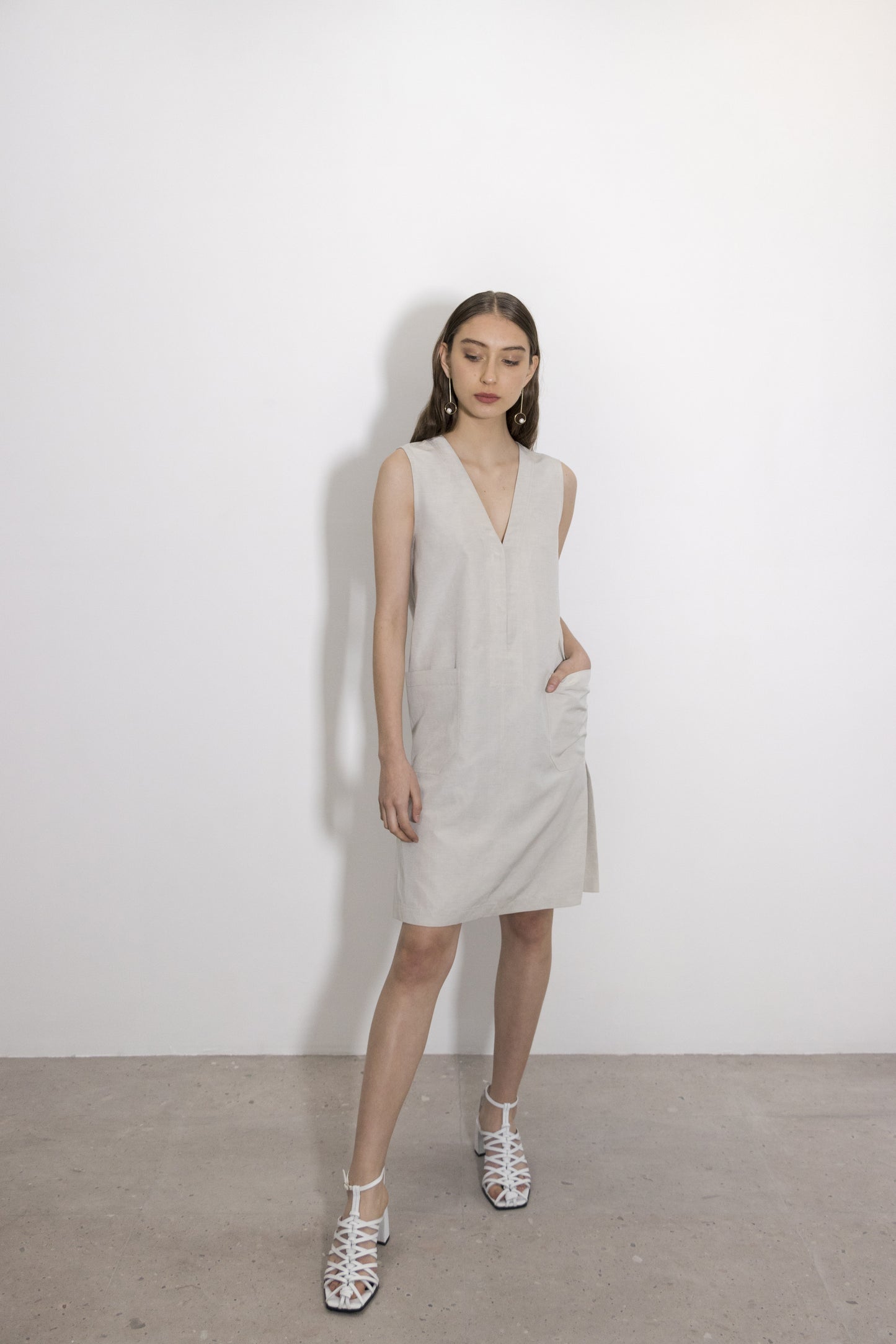 Lithium Silk Blend V-Neck Front Pocket Shift Dress