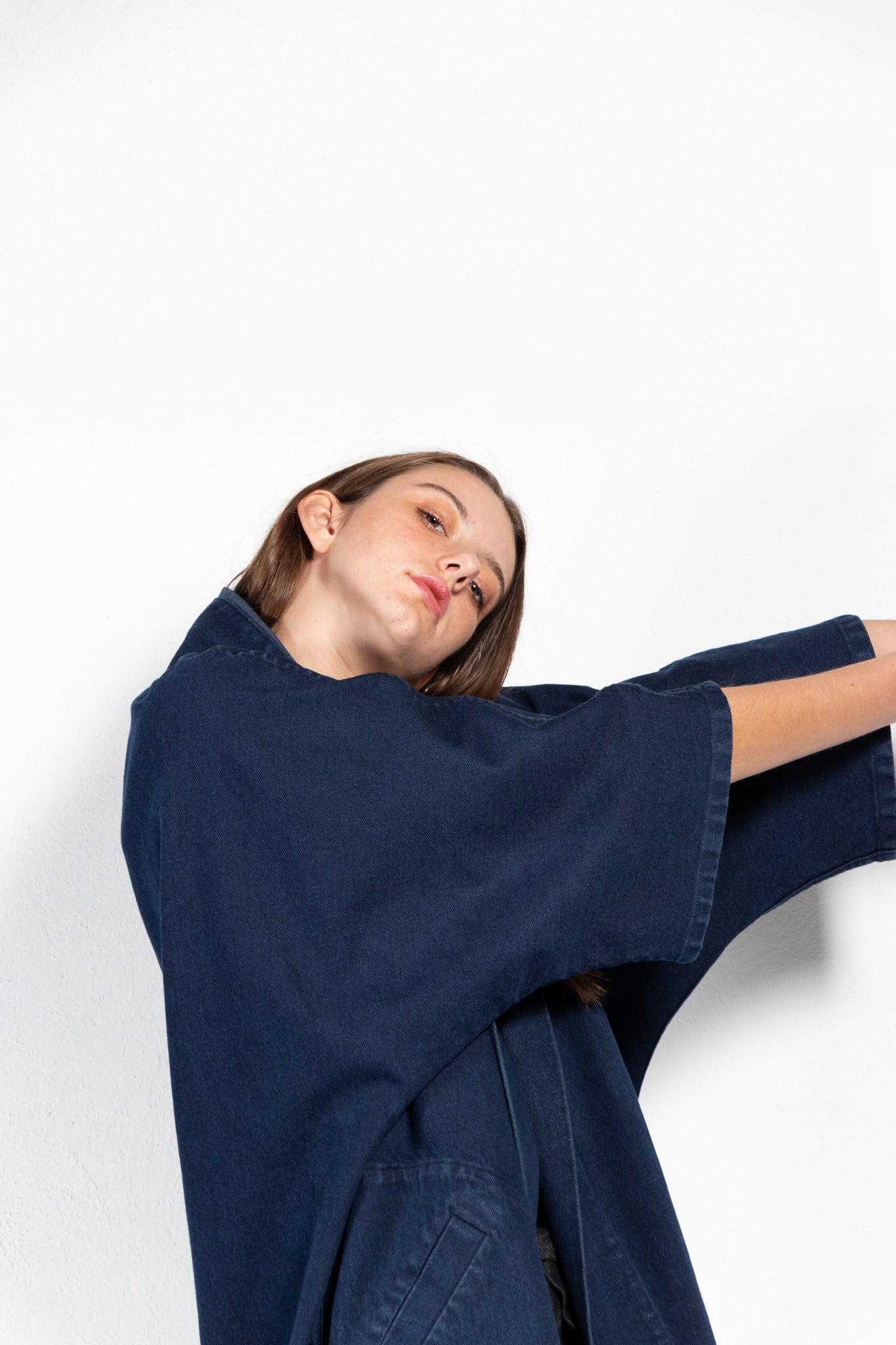 Pollux Dyed Denim Open Kimono Coat