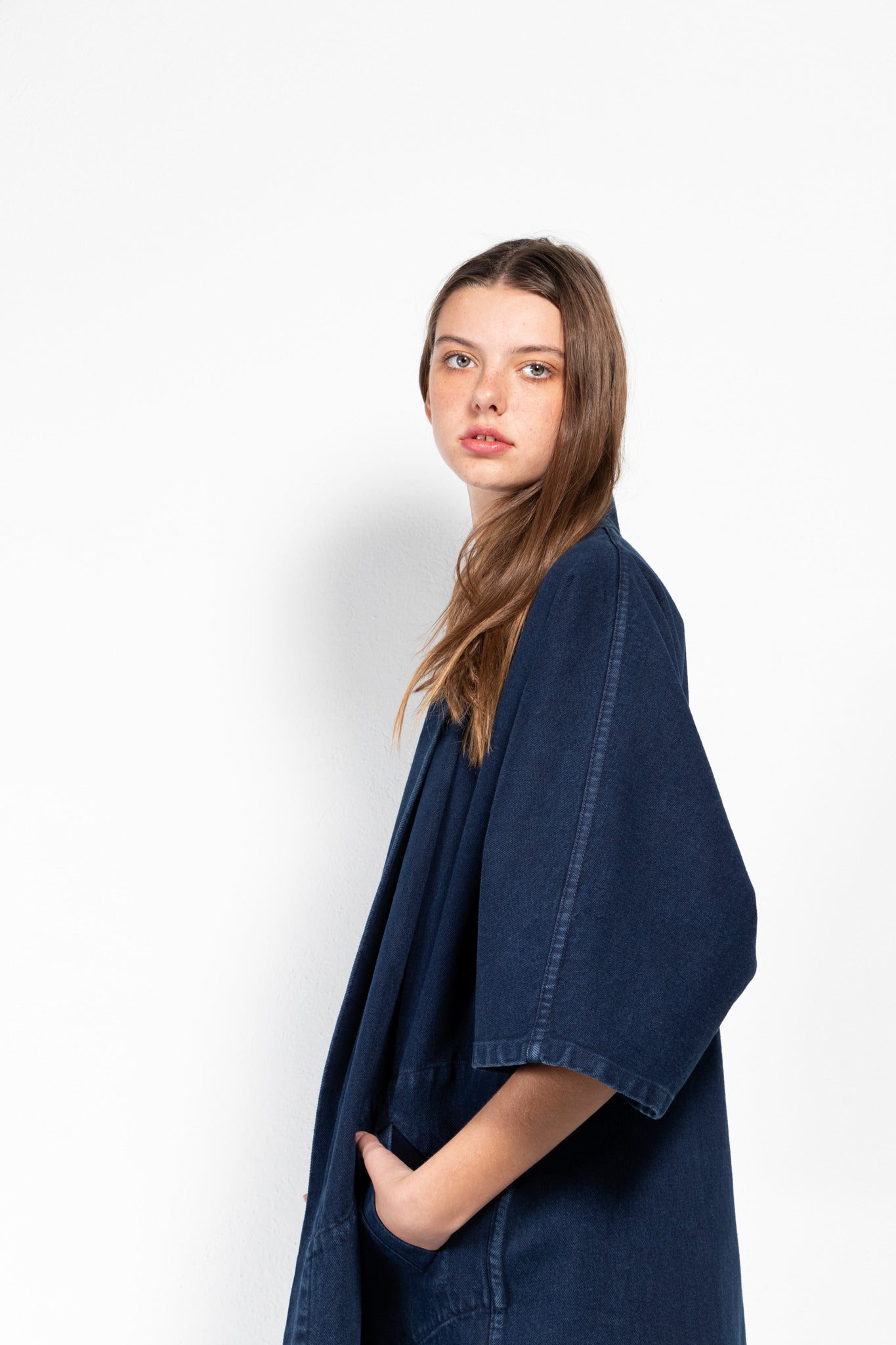 Pollux Dyed Denim Open Kimono Coat