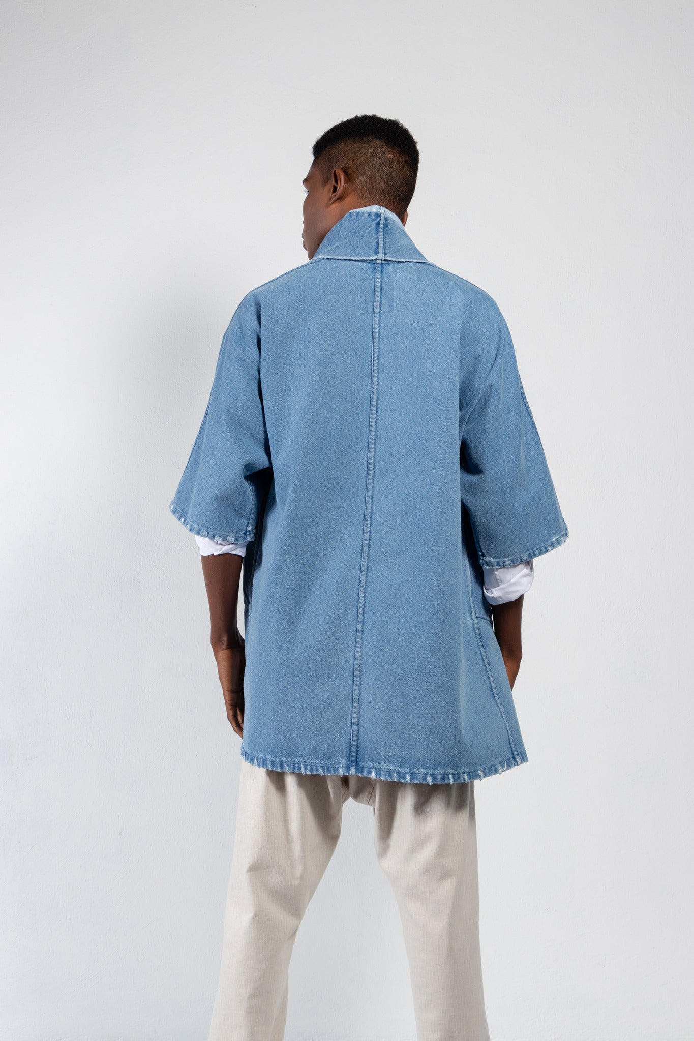 Pollux Distressed Denim Open Kimono Coat