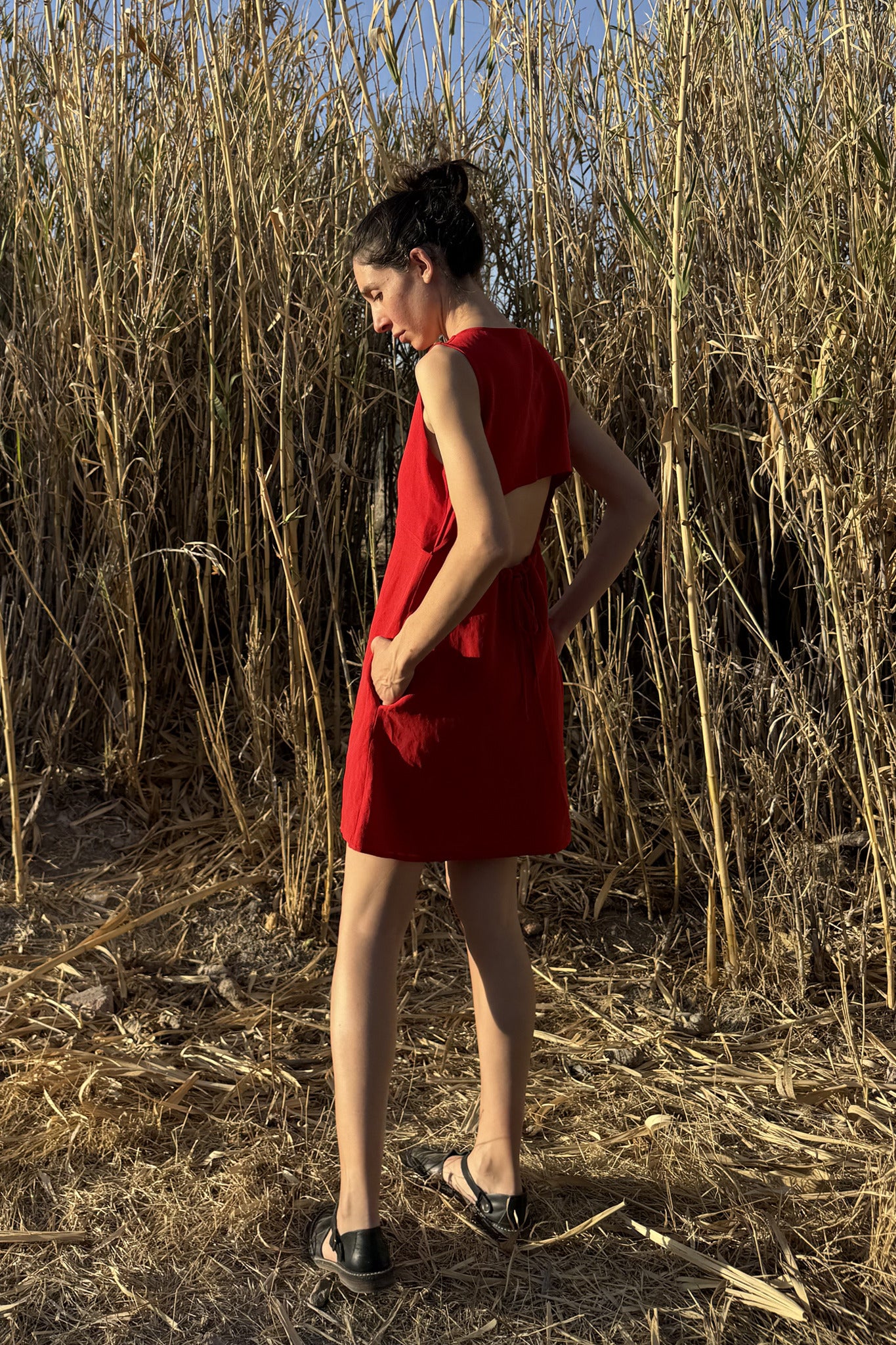 Paul Open Back Linen-Blend Shift Dress