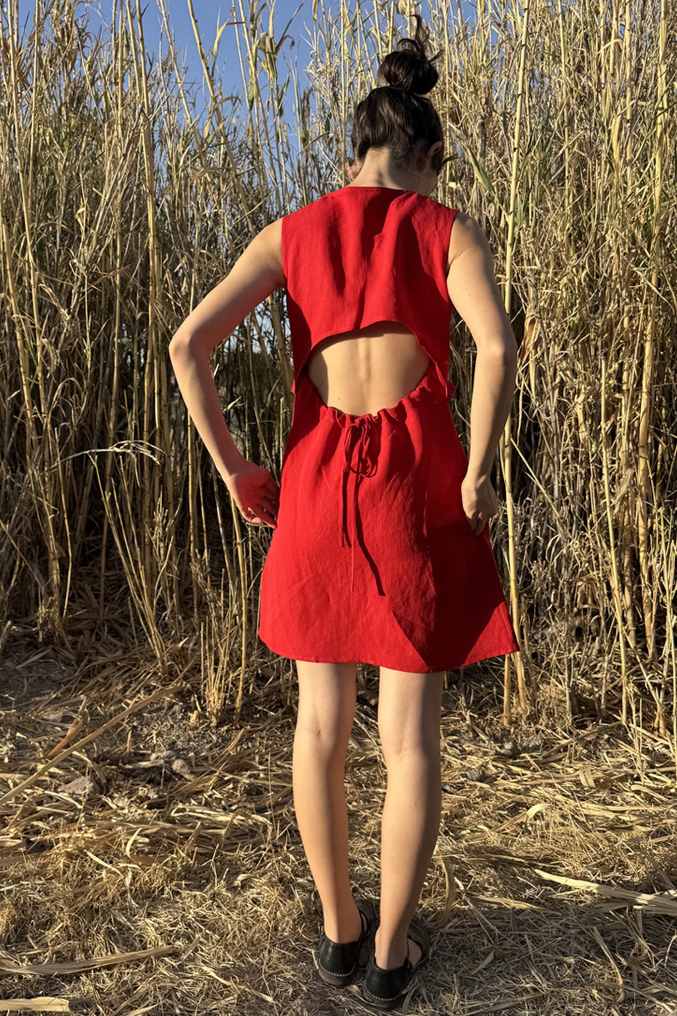 Paul Open Back Linen-Blend Shift Dress