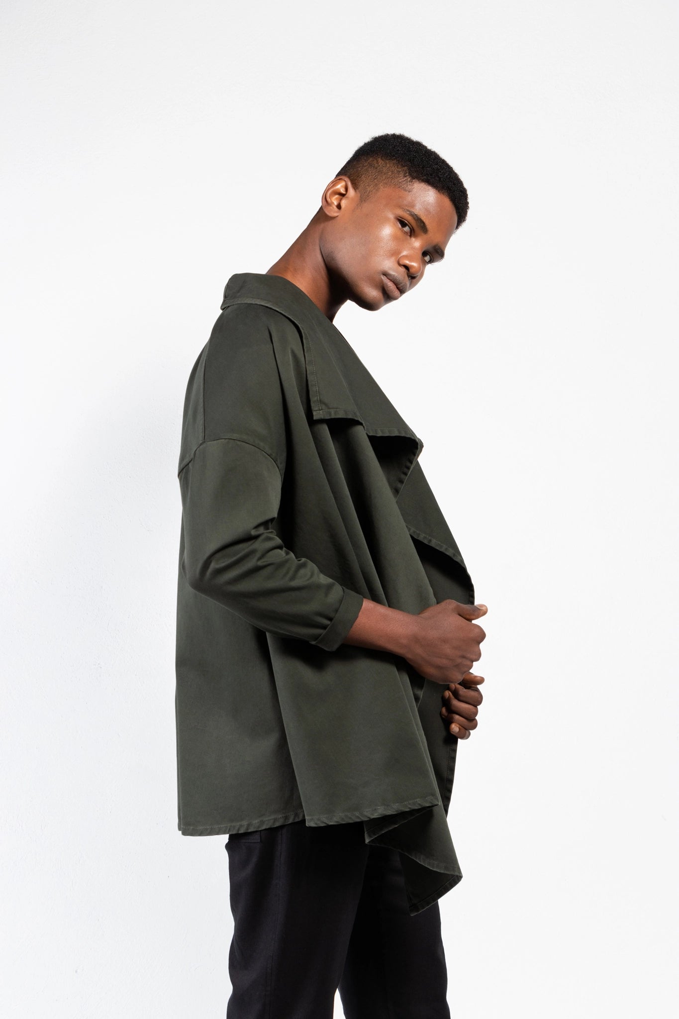 Spike Twill Draped Front Jacket
