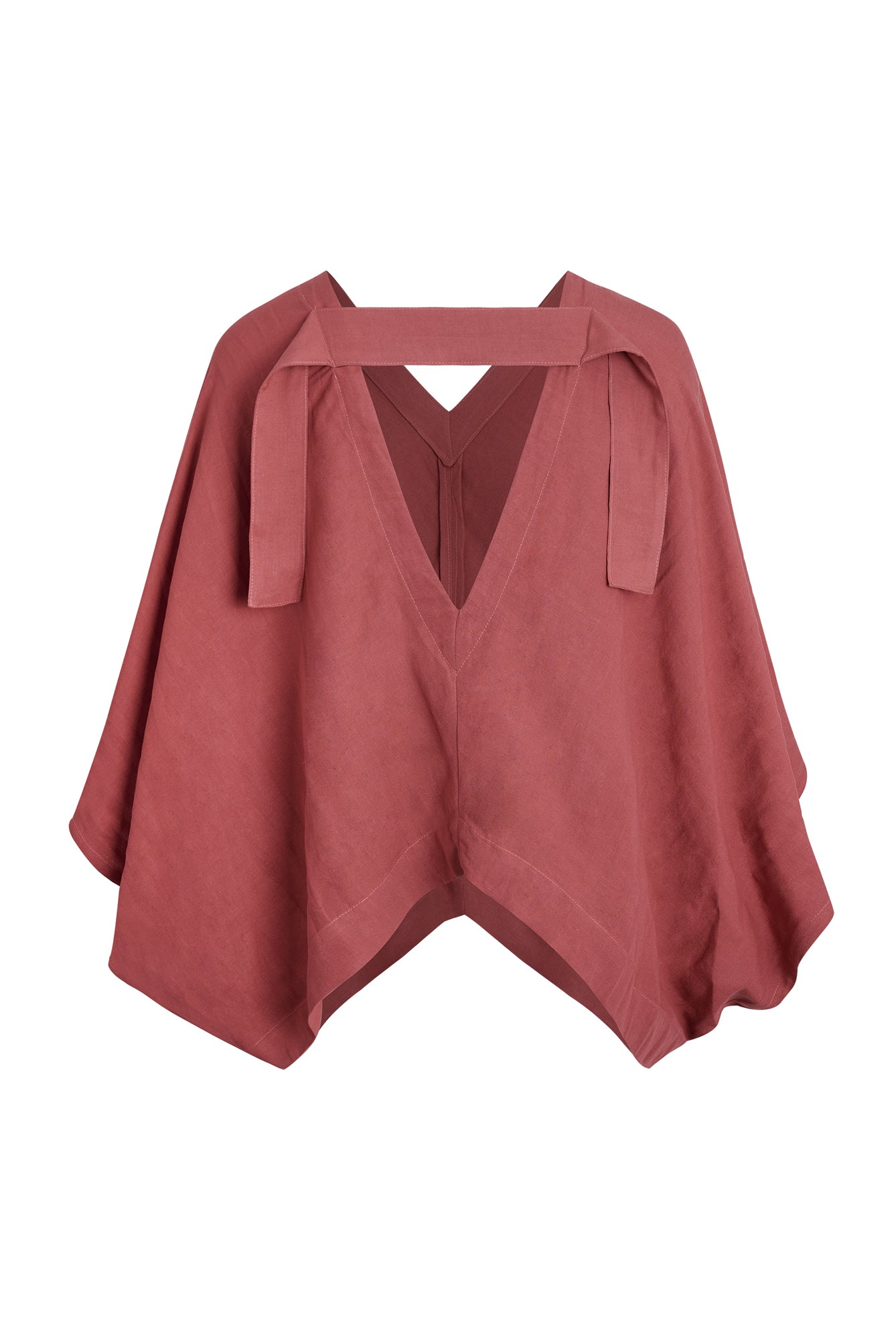 Nitrogen Linen-Blend V-Neck Poncho Blouse