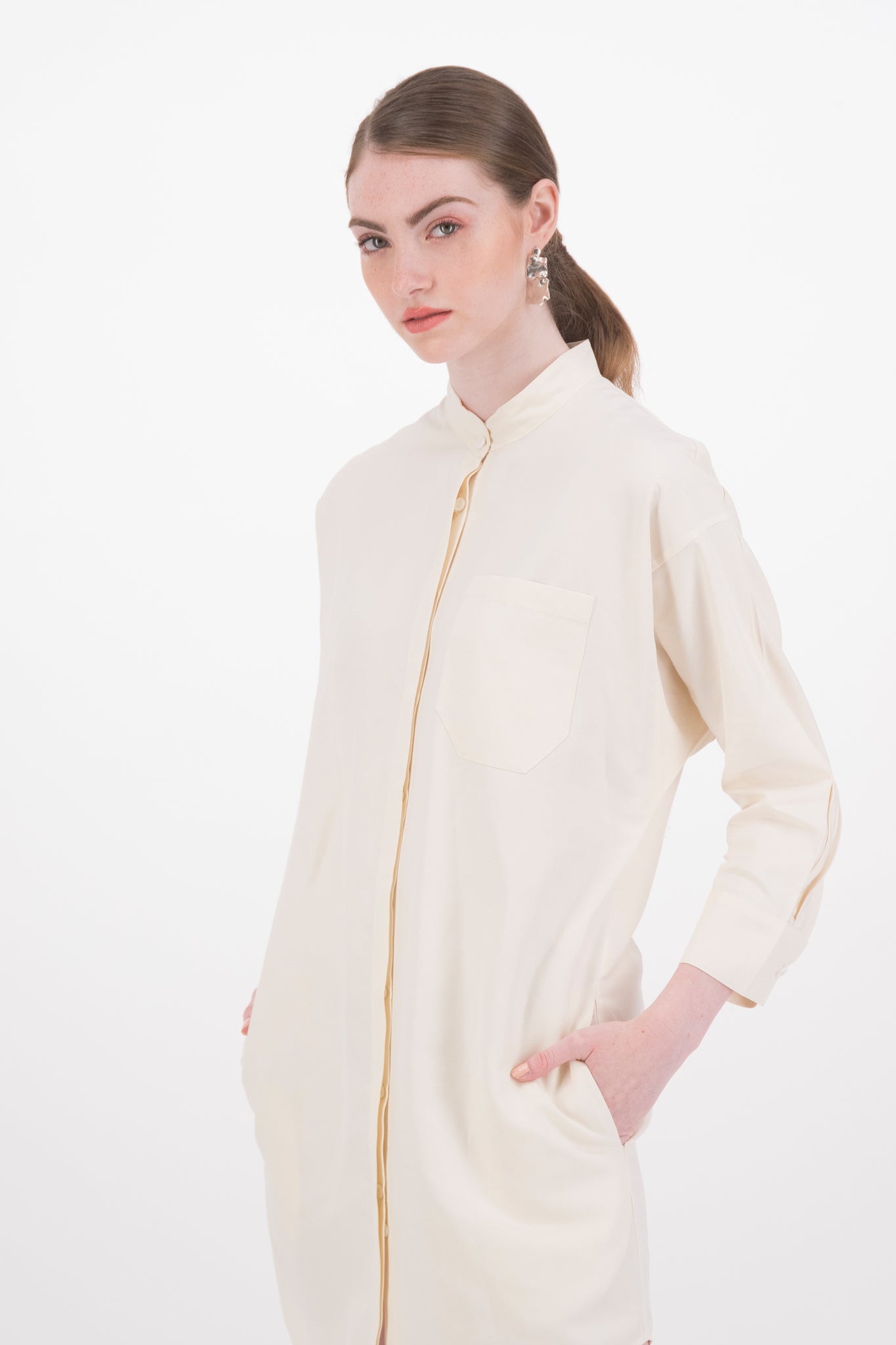 Sigma Linen-Silk Kimono Sleeve Shirt Dress