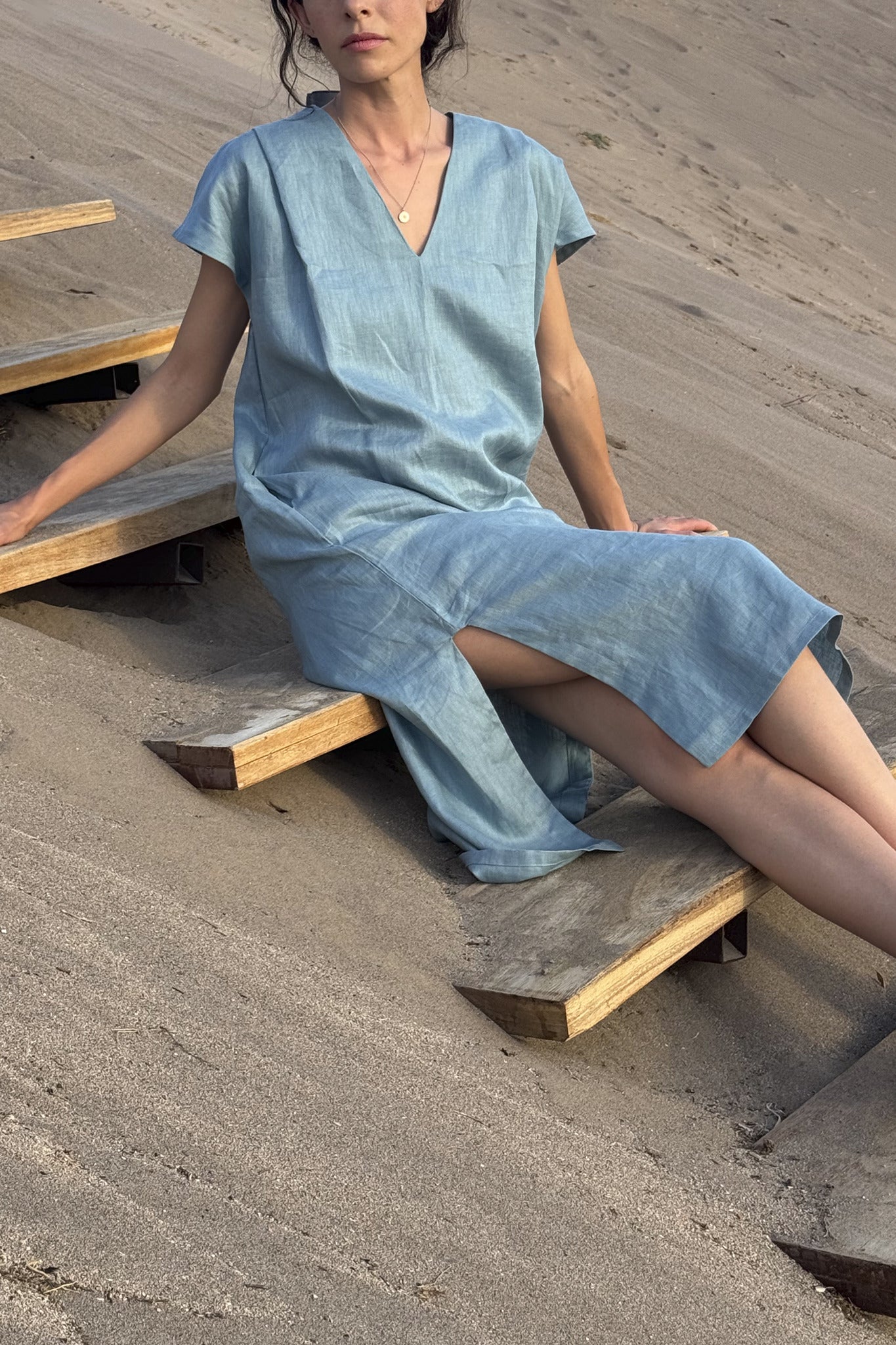 Altea Long Sleeveless Linen Dress