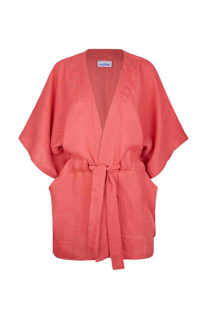 Fluorine Hemp Waist Tie Kimono