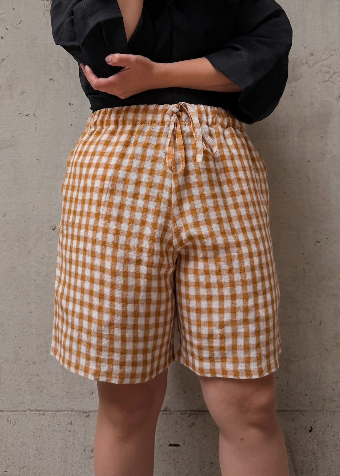 Ander Checked Linen Elastic Waist Shorts