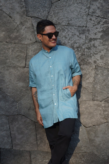 Iodine Front Pocket Short Sleeved Linen Shirt