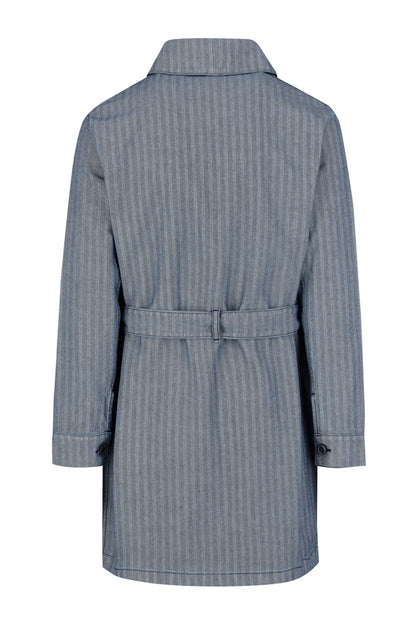 Boris Herringbone Denim Belted Round Collar Coat