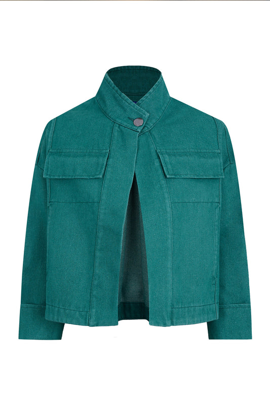 Lianne Washed Denim Multi Pocket Cropped Jacket