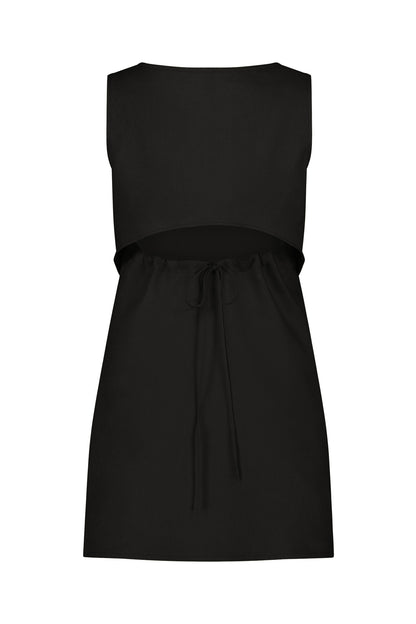 Vestido recto de mezcla de lino con espalda abierta Paul