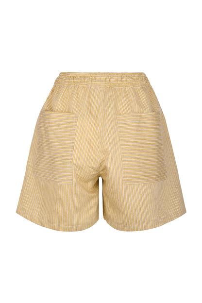Pantalón corto de mezcla de lino a rayas con cintura con cordón de Rayenne