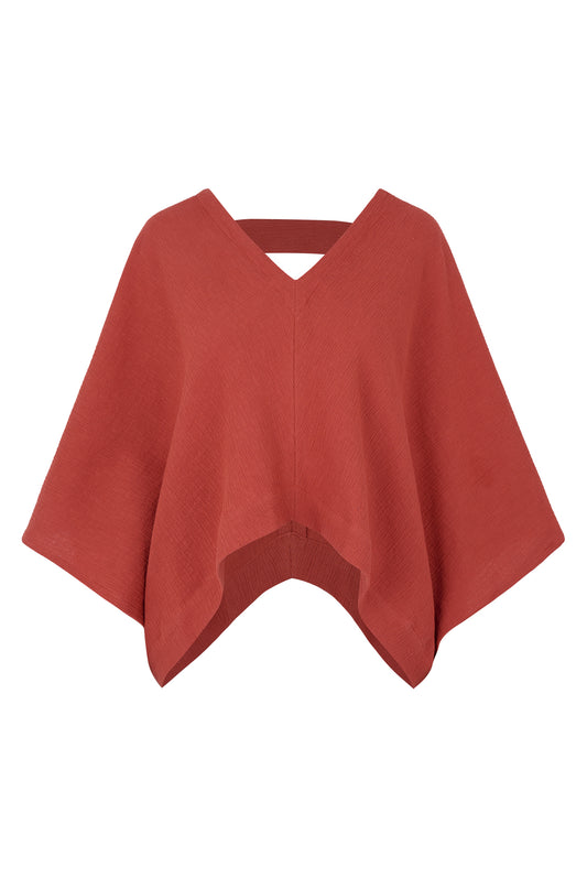 Nitrogen Crêpe Cotton V-Neck Poncho Blouse