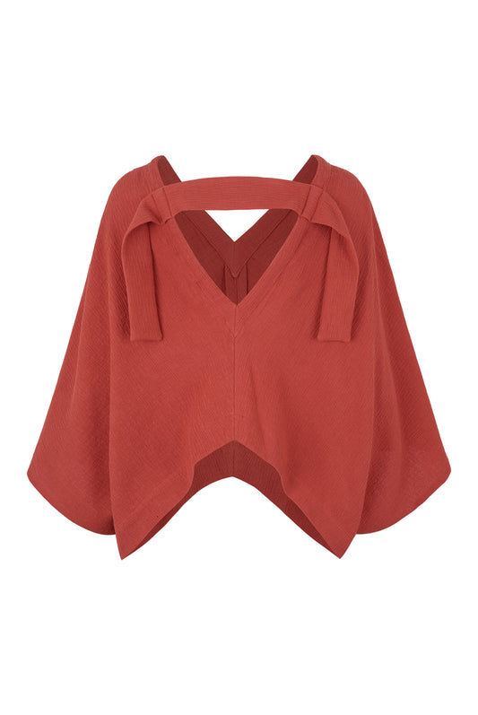 Nitrogen Crêpe Cotton V-Neck Poncho Blouse