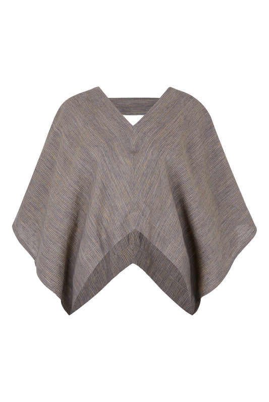 Nitrogen Striped Linen V-Neck Poncho Blouse