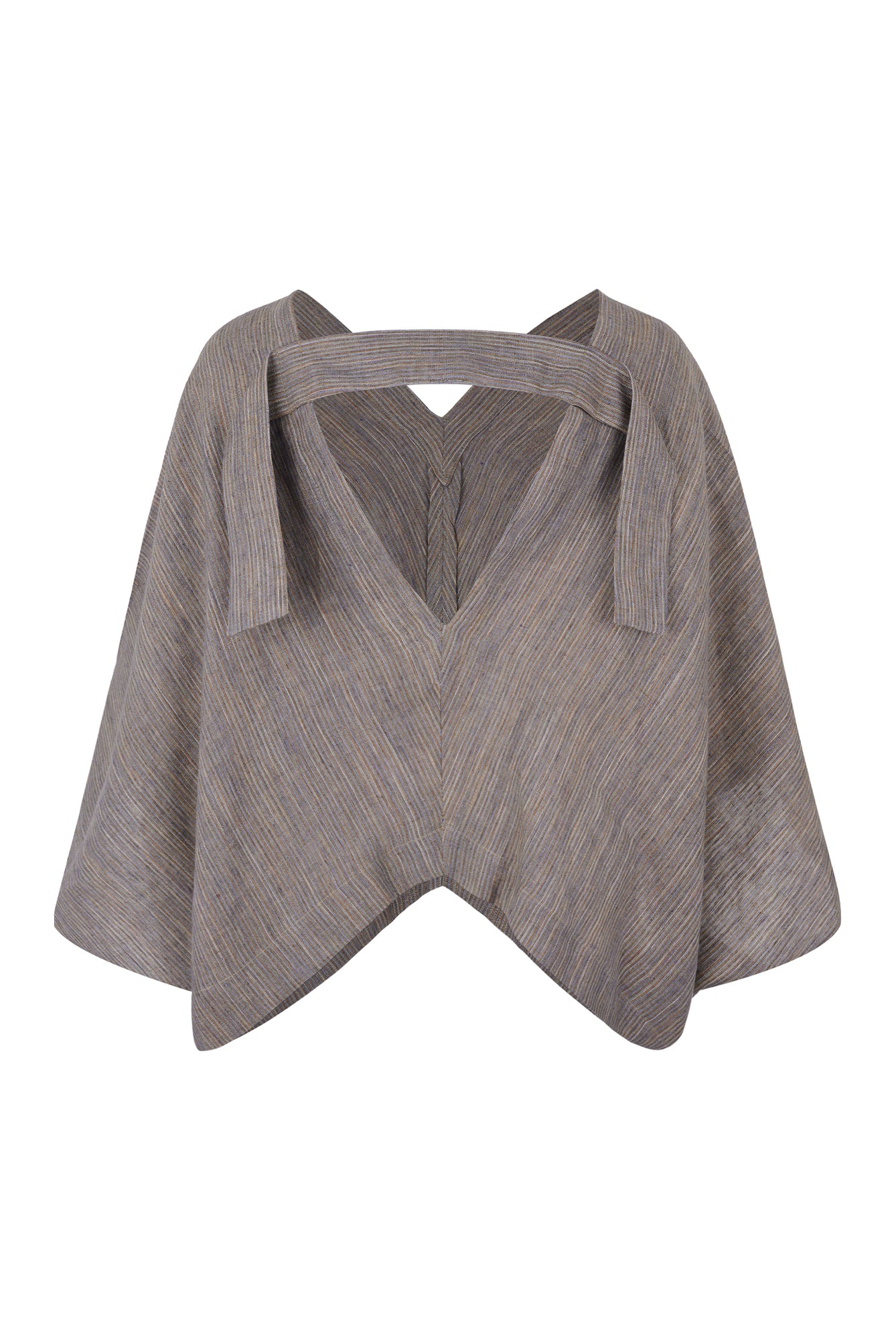 Nitrogen Striped Linen V-Neck Poncho Blouse