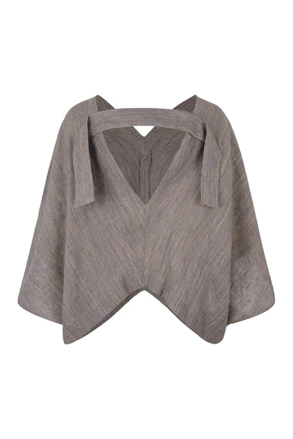 Nitrogen Striped Linen V-Neck Poncho Blouse