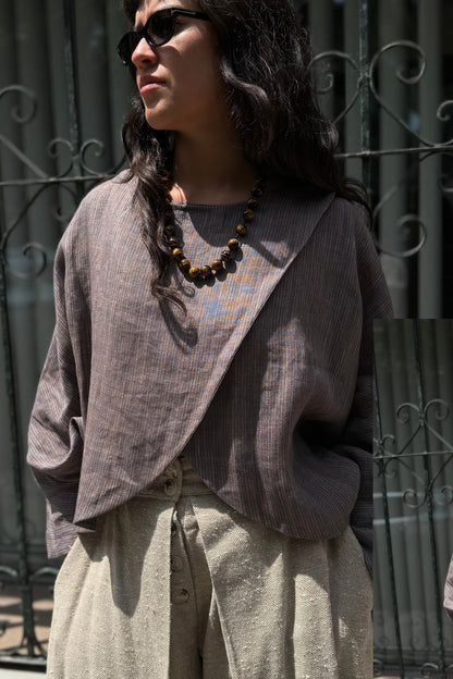LIMITED EDITION Andrea Striped Linen Crossover Cape Top