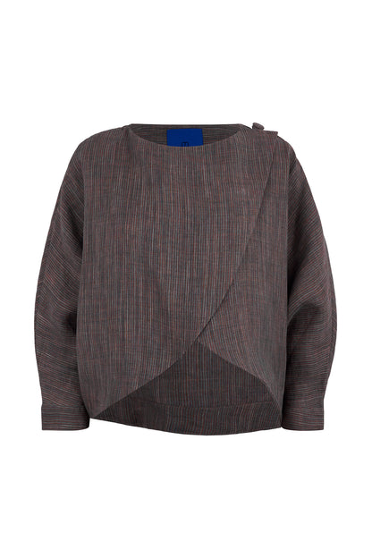 LIMITED EDITION Andrea Striped Linen Crossover Cape Top
