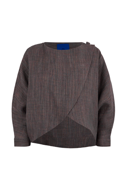 LIMITED EDITION Andrea Striped Linen Crossover Cape Top