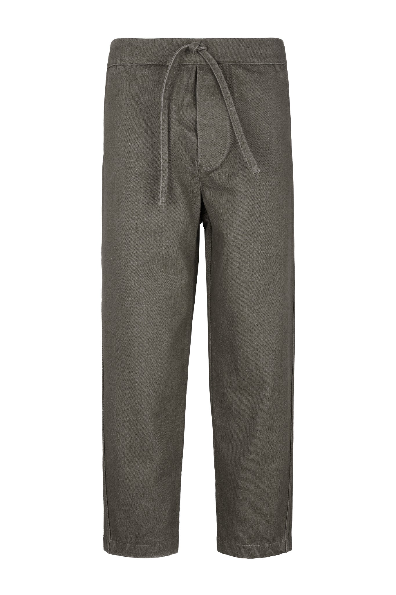 Barium Drawstring Elastic Waist Washed Denim Pants