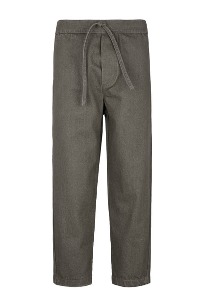 Barium Drawstring Elastic Waist Washed Denim Pants