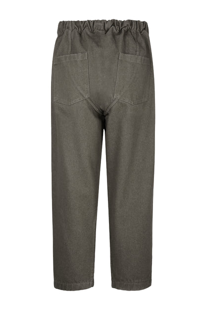 Barium Drawstring Elastic Waist Washed Denim Pants