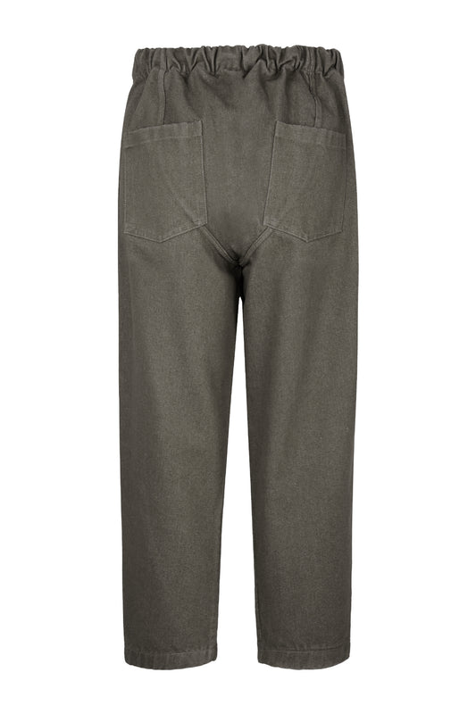 Barium Drawstring Elastic Waist Washed Denim Pants