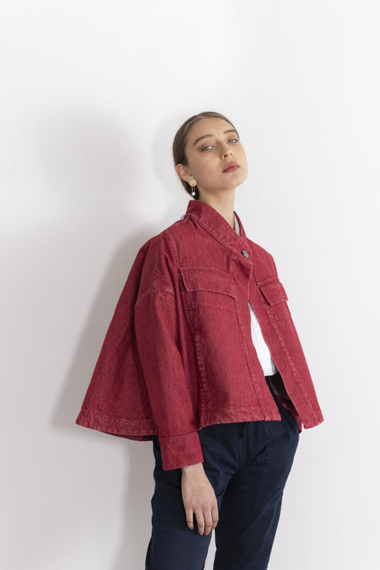 Lianne Washed Denim Multi Pocket Cropped Jacket