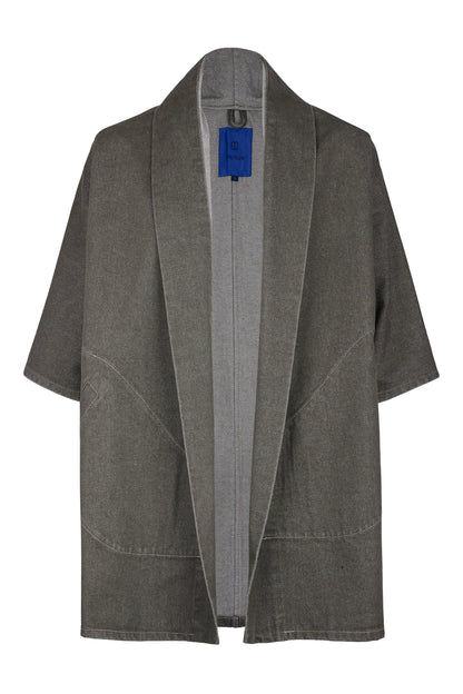 Pollux Olive Denim Open Kimono Coat