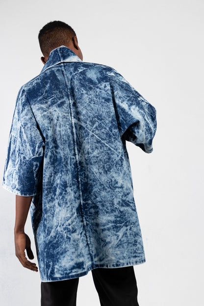 Pollux Bleached Denim Open Kimono Coat