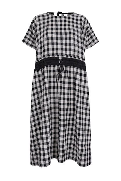 Cobalt Oversized Checked Woven Cotton Dress