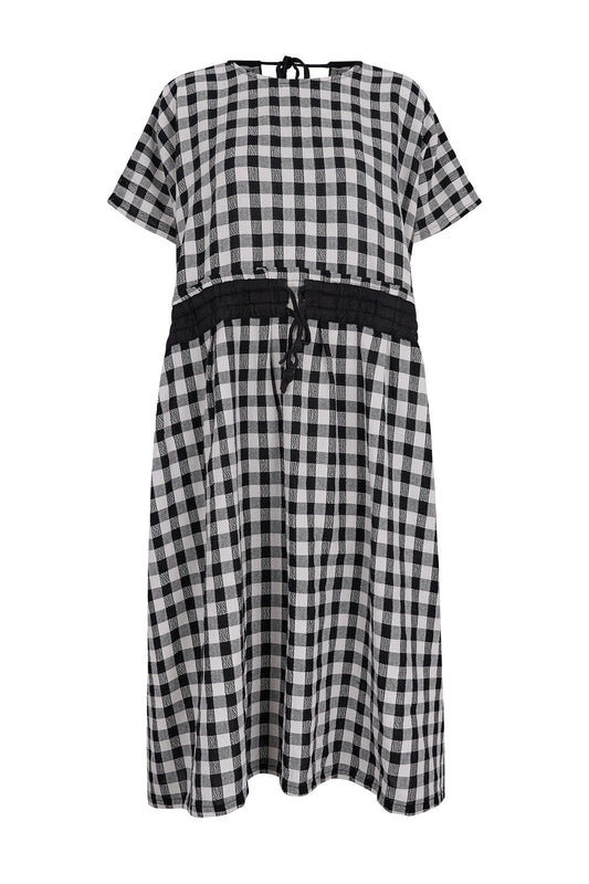 Cobalt Oversized Checked Woven Cotton Dress