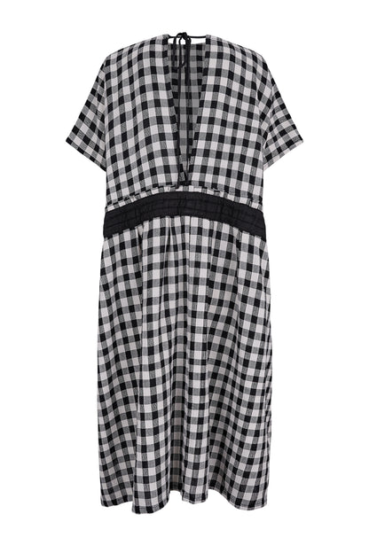 Cobalt Oversized Checked Woven Cotton Dress