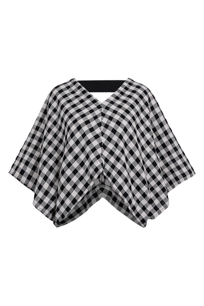 Nitrogen Checked Woven Cotton Poncho Blouse