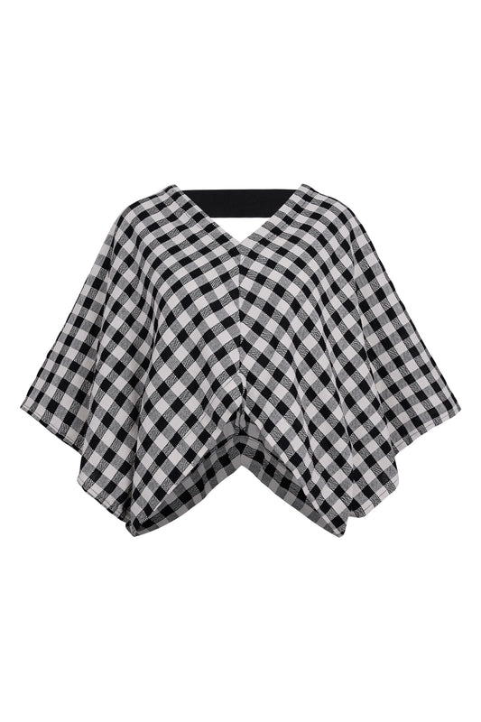 Nitrogen Checked Woven Cotton Poncho Blouse