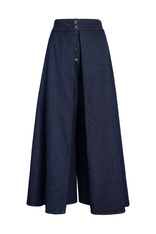 Delta Full Length Washed Denim Skirt Pants