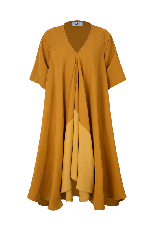 Juno Linen Blend Dress With Contrasting Panel