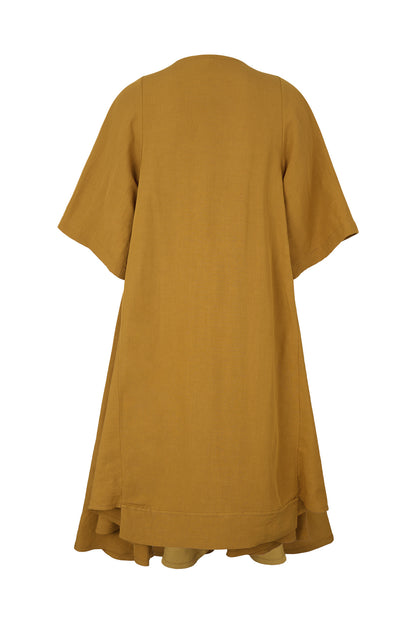 Juno Linen Blend Dress With Contrasting Panel