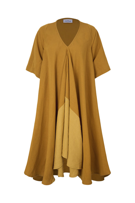 Juno Linen Blend Dress With Contrasting Panel