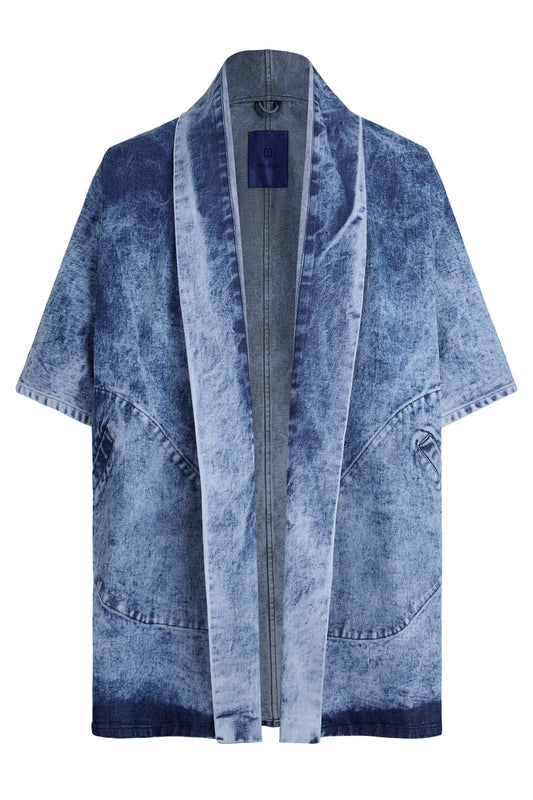 Pollux Bleached Denim Open Kimono Coat