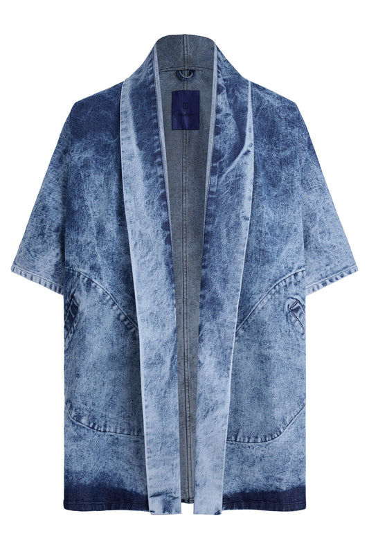 Pollux Bleached Denim Open Kimono Coat