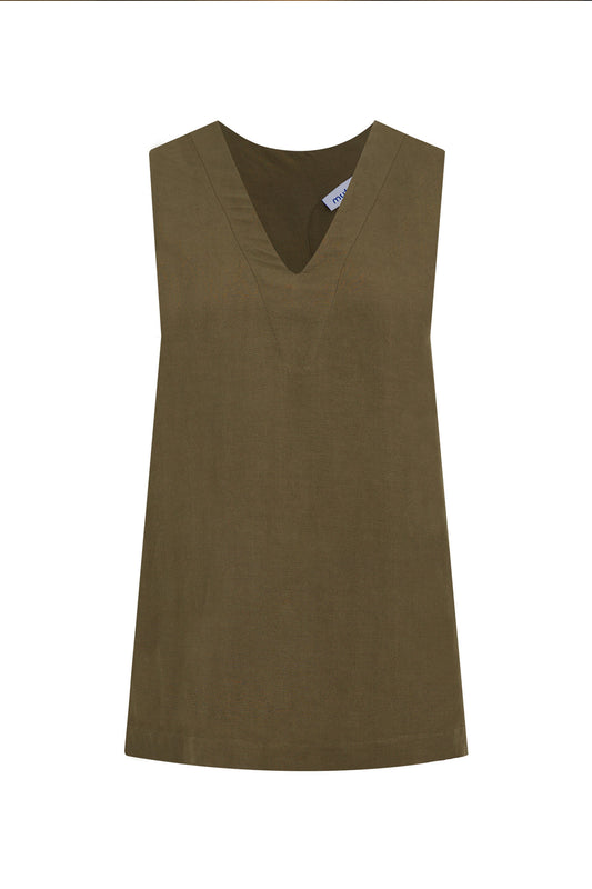Sabina Linen-Blend Crossover Top