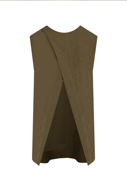 Sabina Linen-Blend Crossover Top