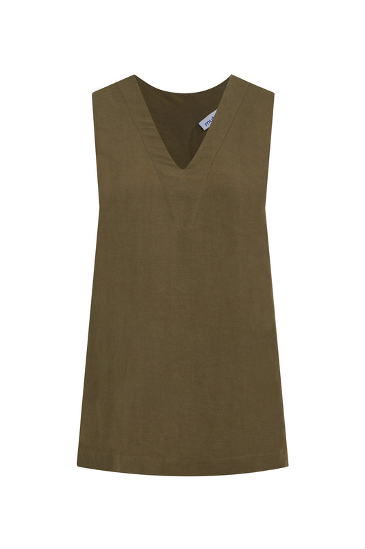 Sabina Linen-Blend Crossover Top