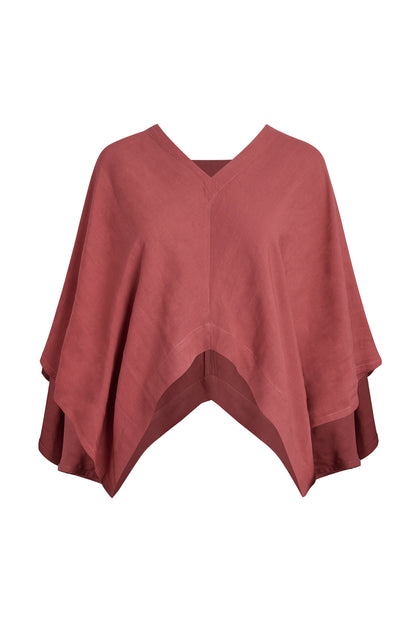 Nitrogen Linen-Blend V-Neck Poncho Blouse