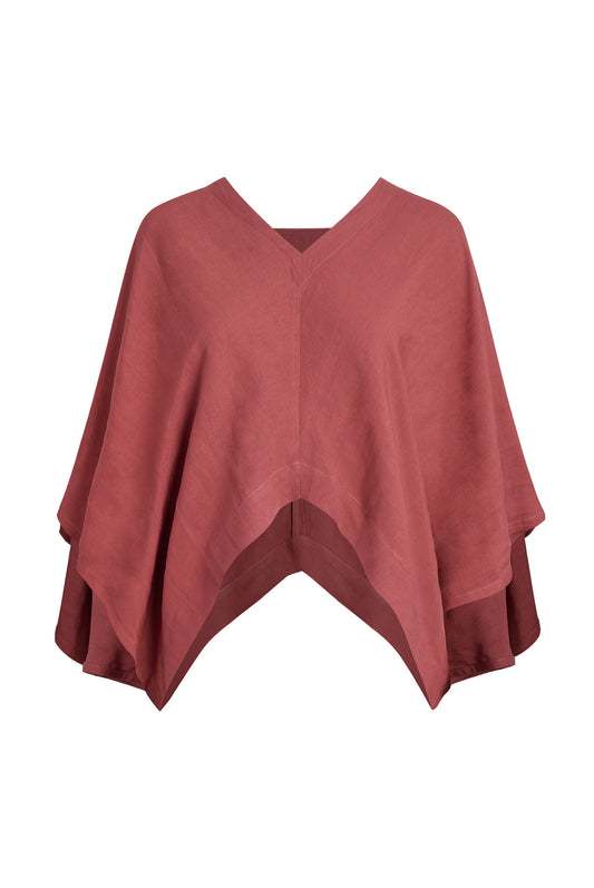 Nitrogen Linen-Blend V-Neck Poncho Blouse